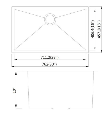 UNDERMOUNT SINGLE BOWL ZERO RADIOUS HANDMADE SINK HM3018S